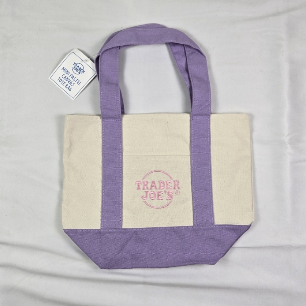 NWT Purple Trader Joe's Mini Pastel Canvas Tote Bag